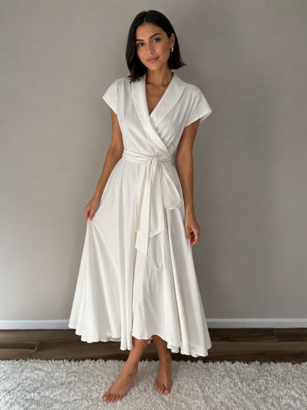 Miss Moneypenny Cream Wrap Midi Dress (Size M)